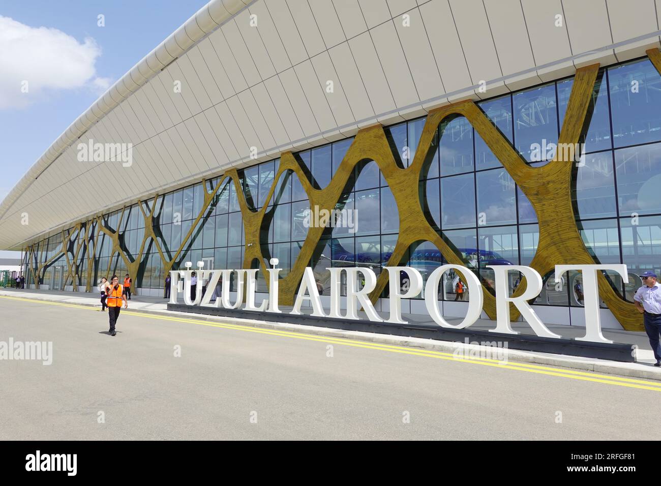 Passengers arriving at Fuzuli International Airport, Fuzuli, Azerbaijan, the airport was opened in 2021 by Turkish and Azerbaijan Presidents Stock Photo