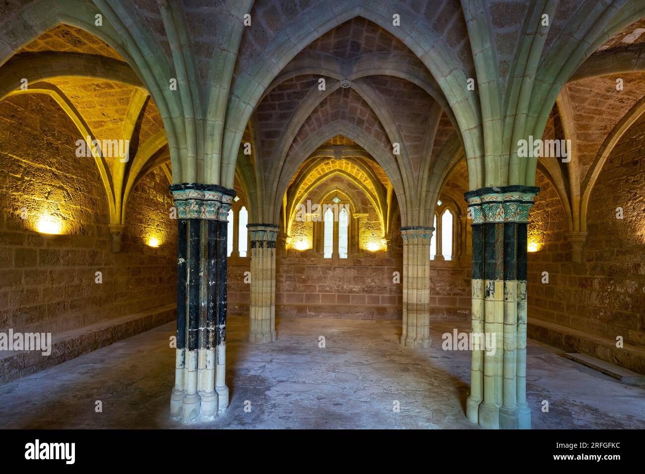 La Sala Capitular (chapter house) del Monasterio de Piedra. Abbey de Piedra was built in Gothic style between 1262 and 1350 The architectural style of Stock Photo