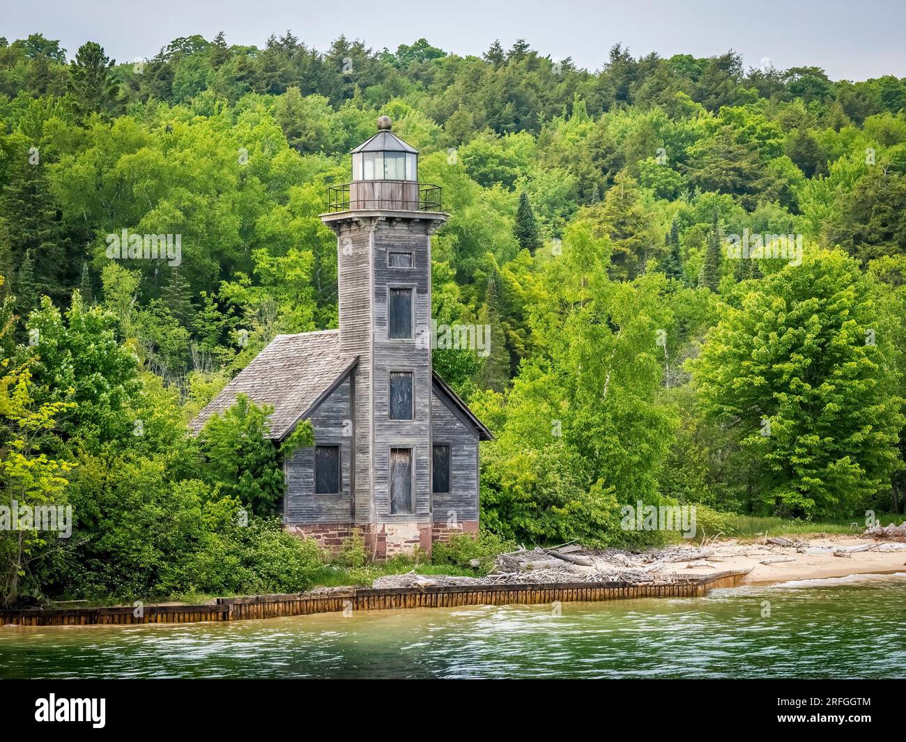 The Grand Island East Channel Lighthouse on Lake Superior in Munising Michigan USA Stock Photo