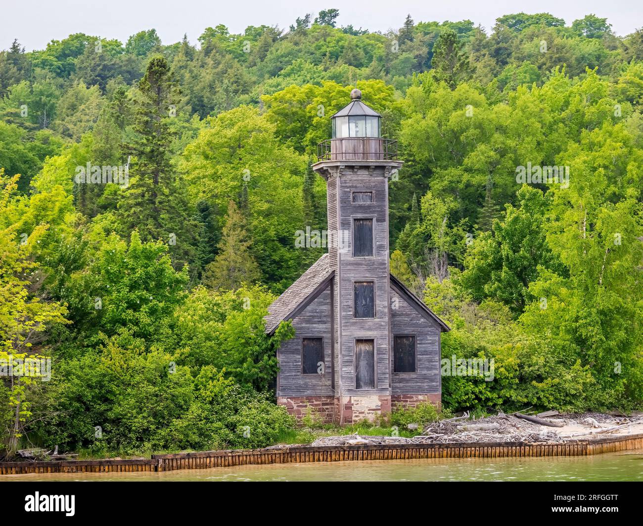 The Grand Island East Channel Lighthouse on Lake Superior in Munising Michigan USA Stock Photo