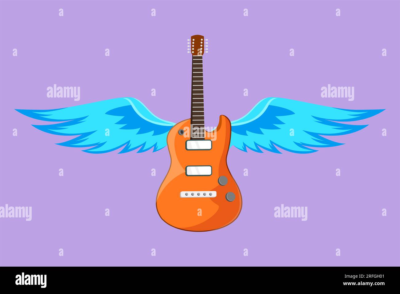Character flat drawing guitar musical emblem with wings for festival ...