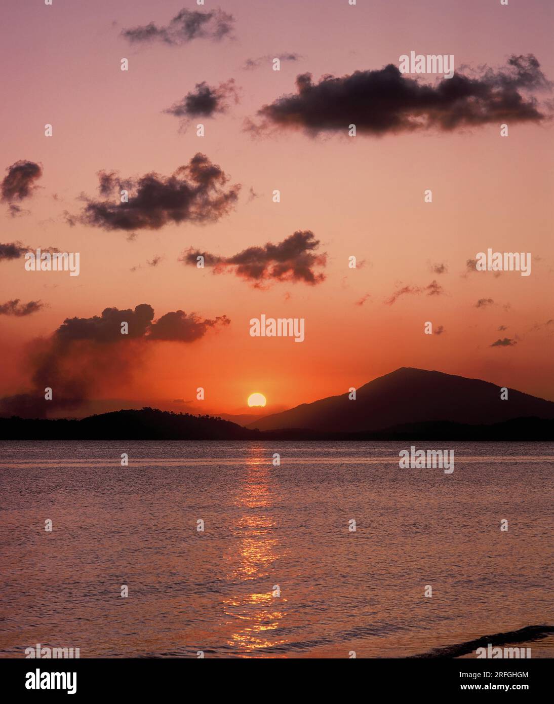 Australia. Queensland. Great Barrier Reef. Coast at sunset. Stock Photo