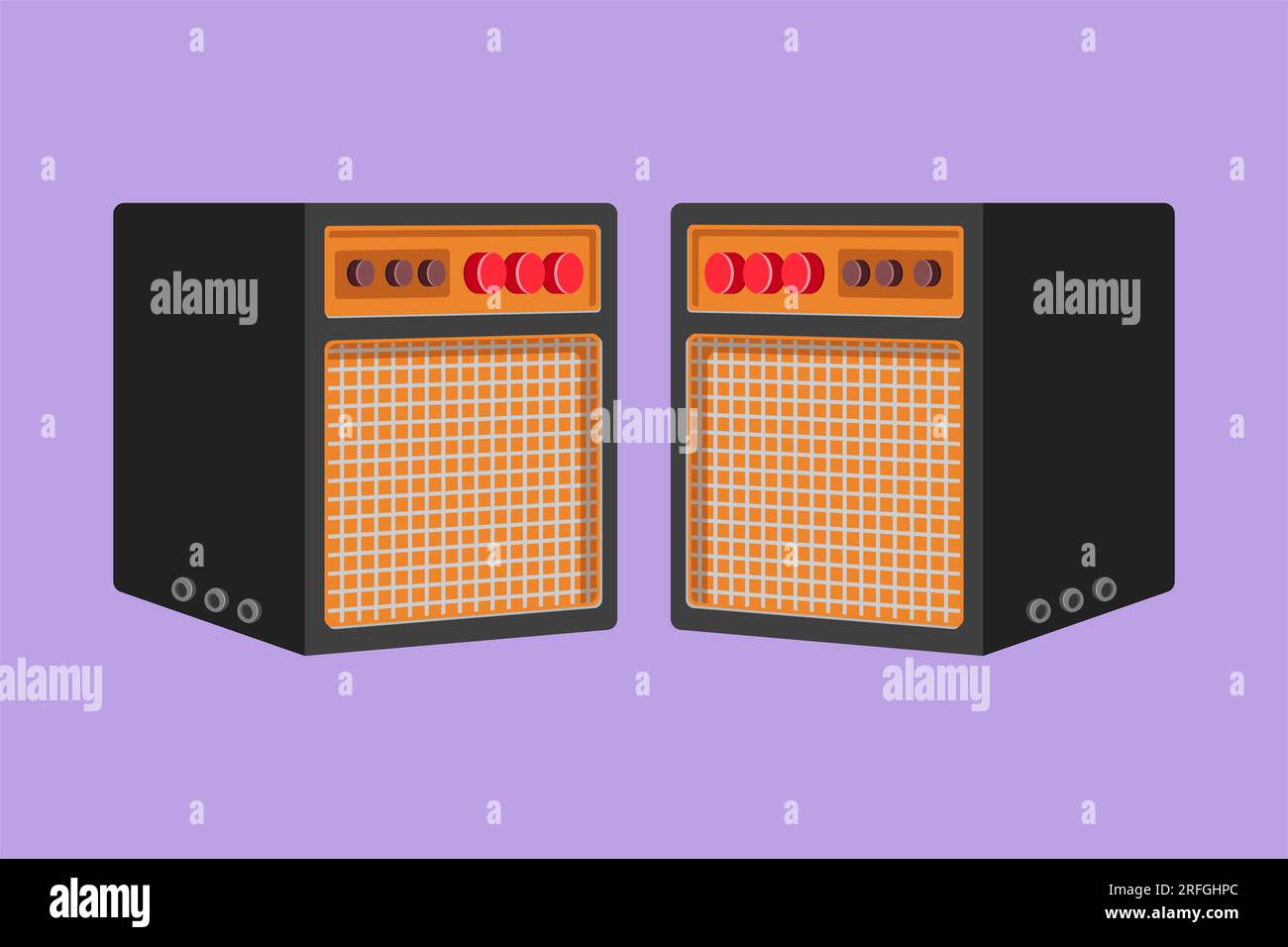 Graphic flat design drawing stylized two music system speakers icon, logo, label, symbol. Musical equipment grunge image of speaker flat design elemen Stock Photo