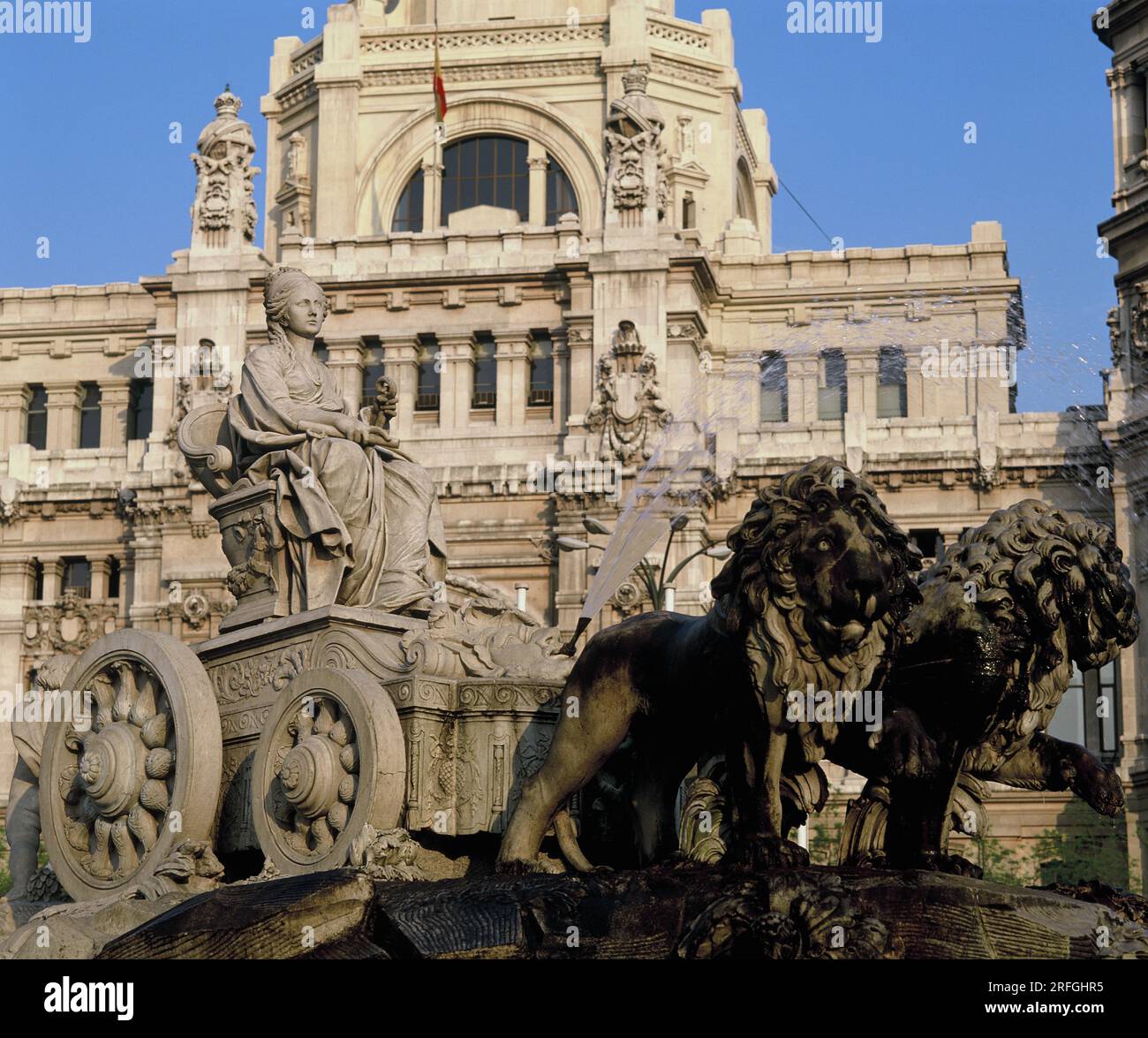 Spain. Madrid. Cybele Palace. Statue of the Goddess Cybele. Stock Photo