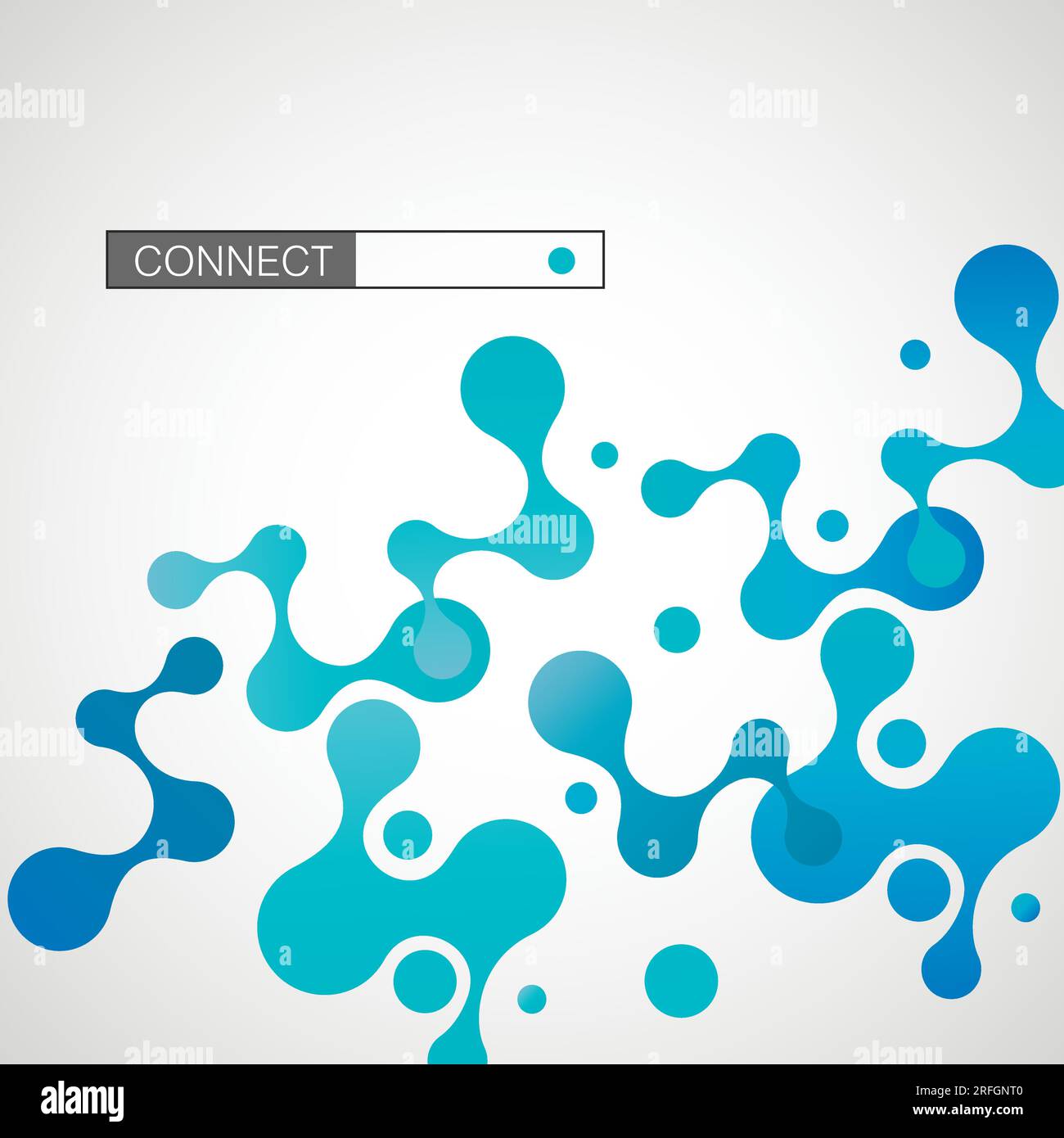 Abstract blue large molecules with bright circles white background ...