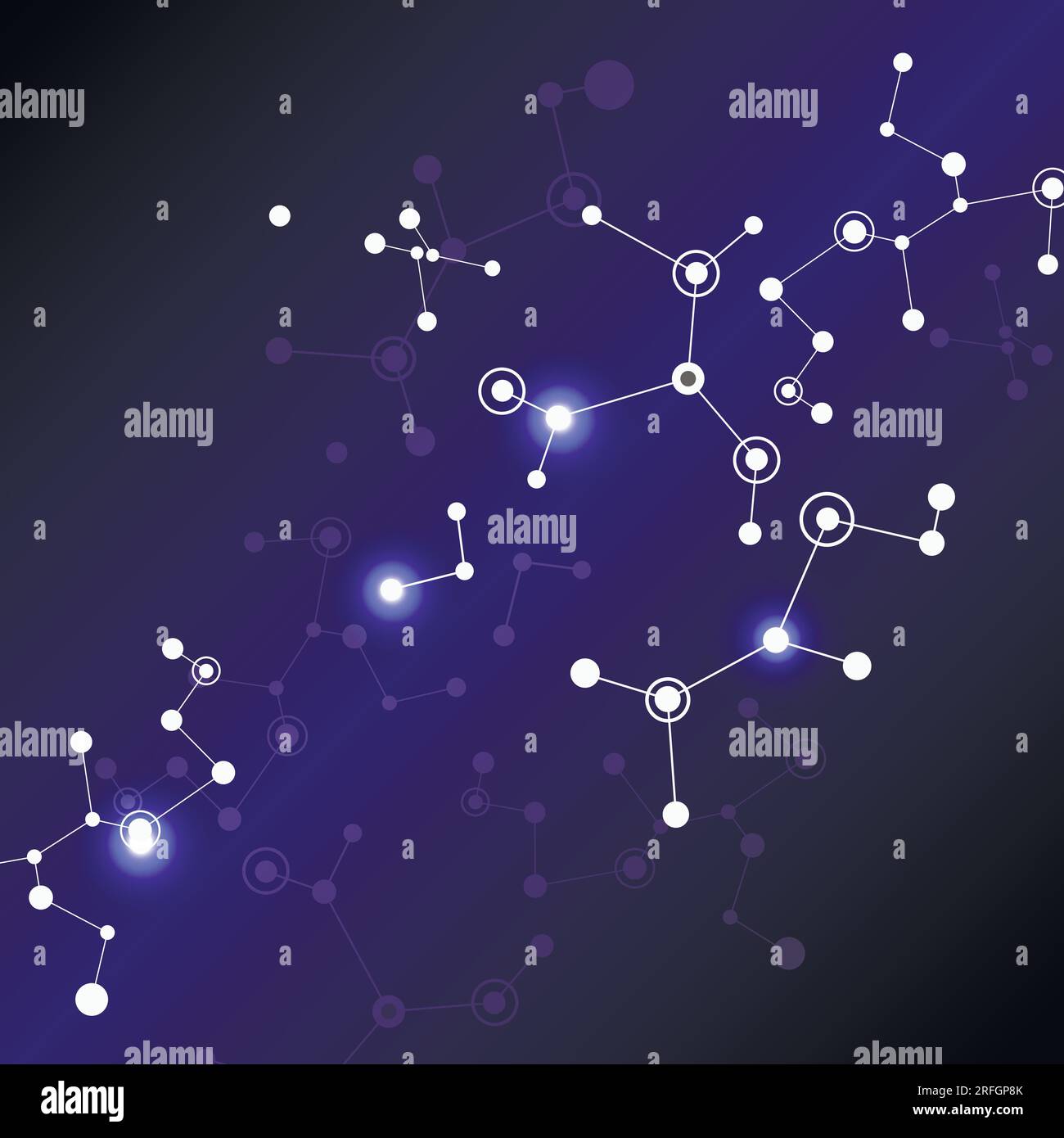 Vector molecules with lines and connection points. Blue background ...