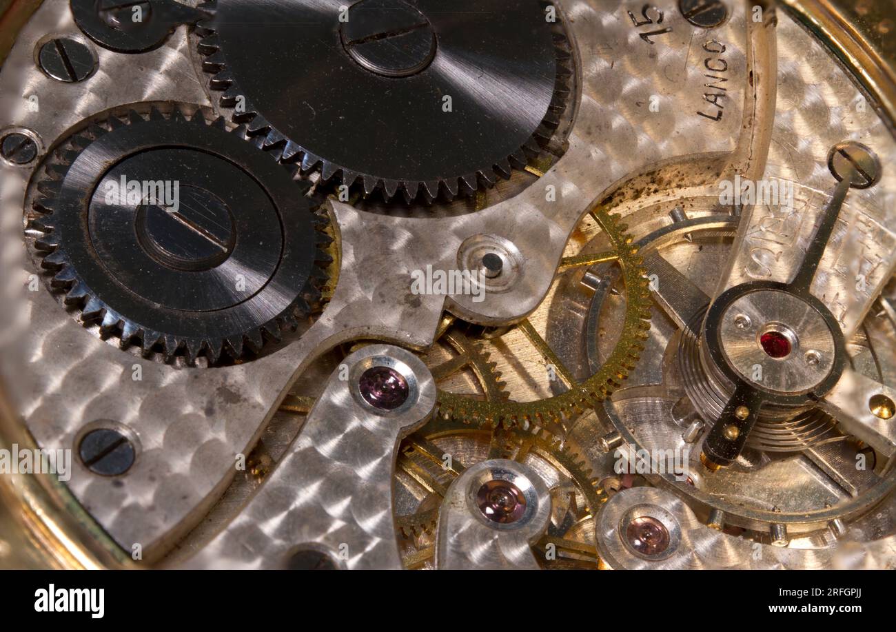 Macro image of the internal working of a pocket watch showing the