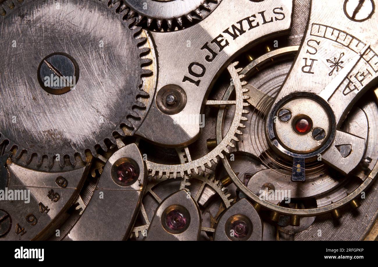 Macro image of the internal working of a pocket watch showing the
