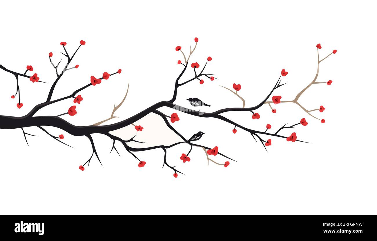 Tree branch in flat style. Spring tree branches with different leaves. Vector illustration Stock Vector