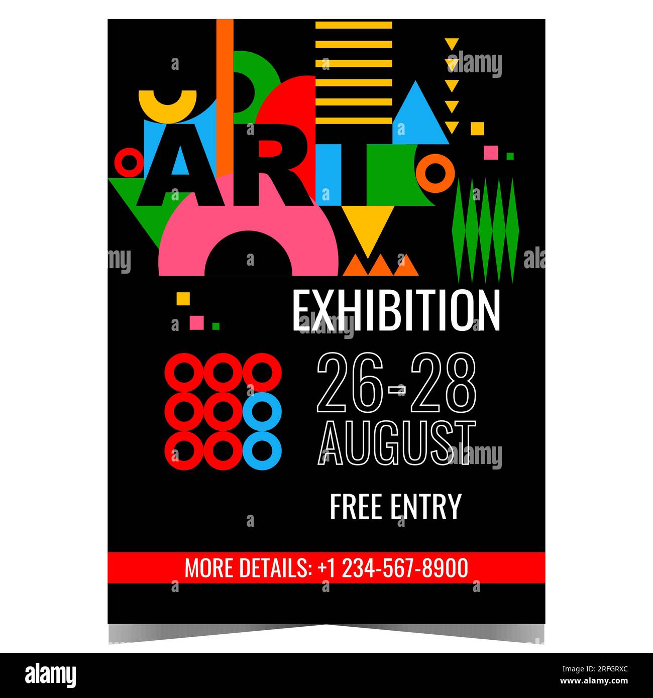 Art exhibition colourful poster with geometric shapes and decorative