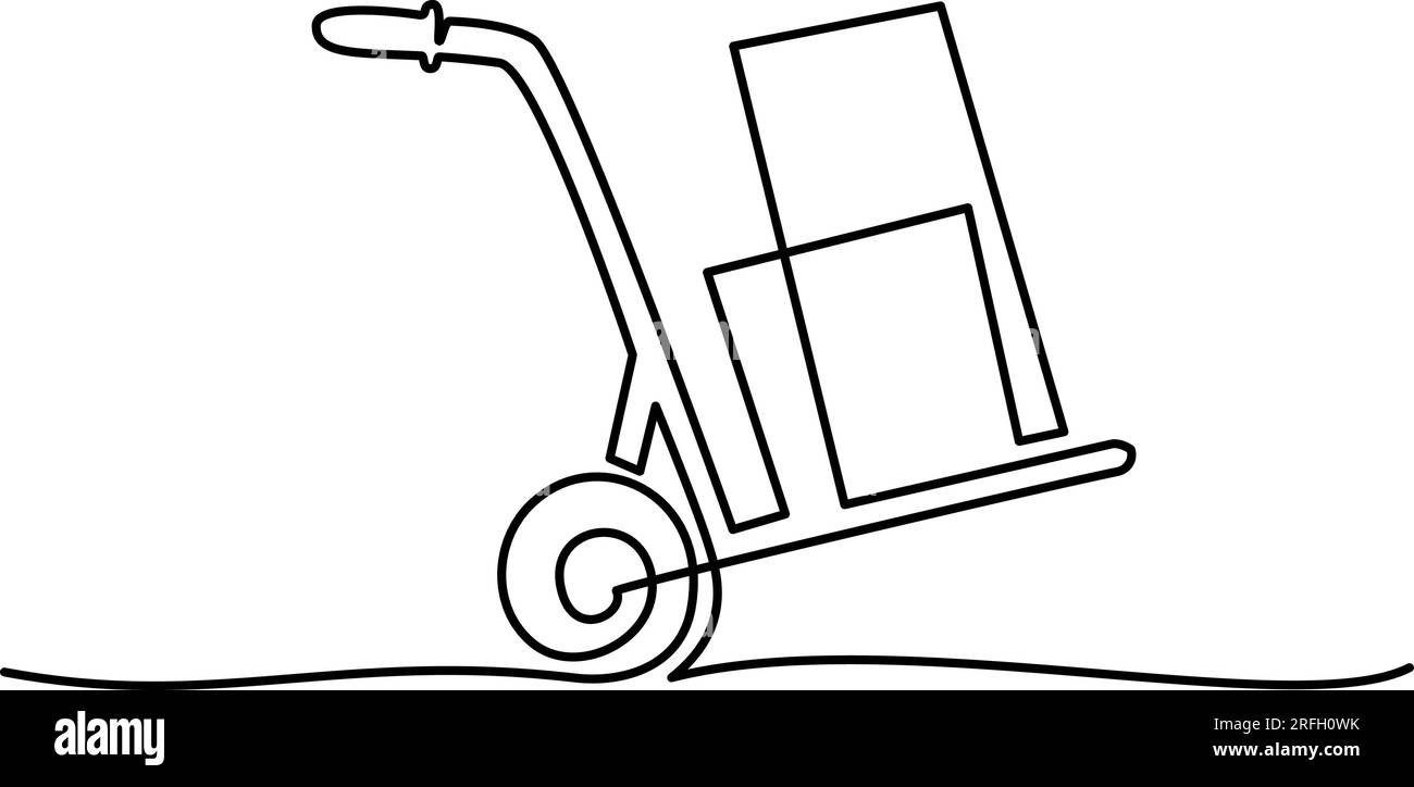 Moving hand truck with boxes. Continuous Single one line drawing