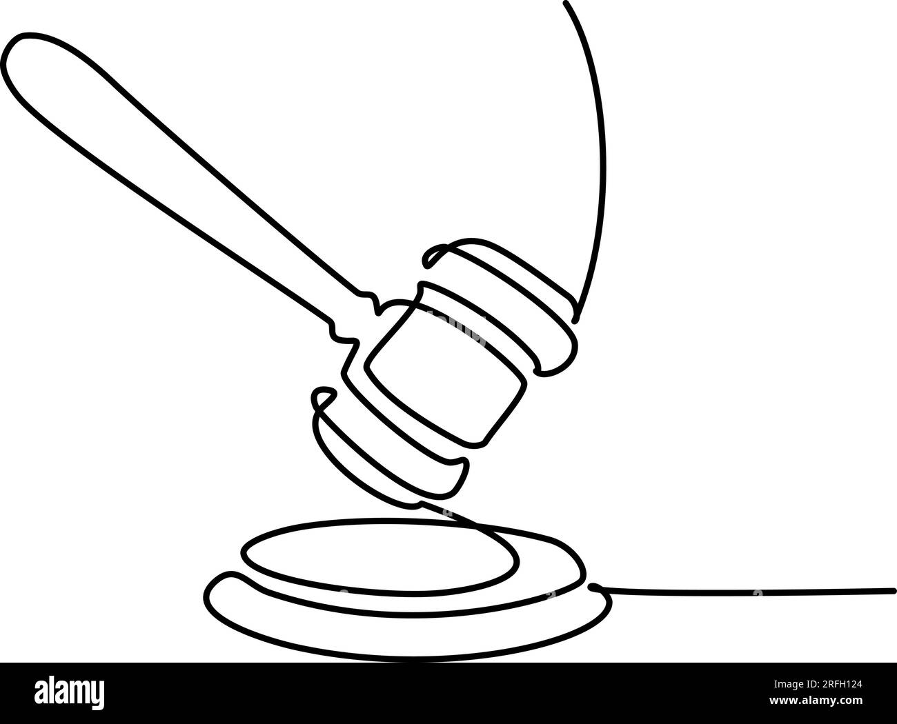 Legal judge gavel. Continuous one line drawing. Vector illustration