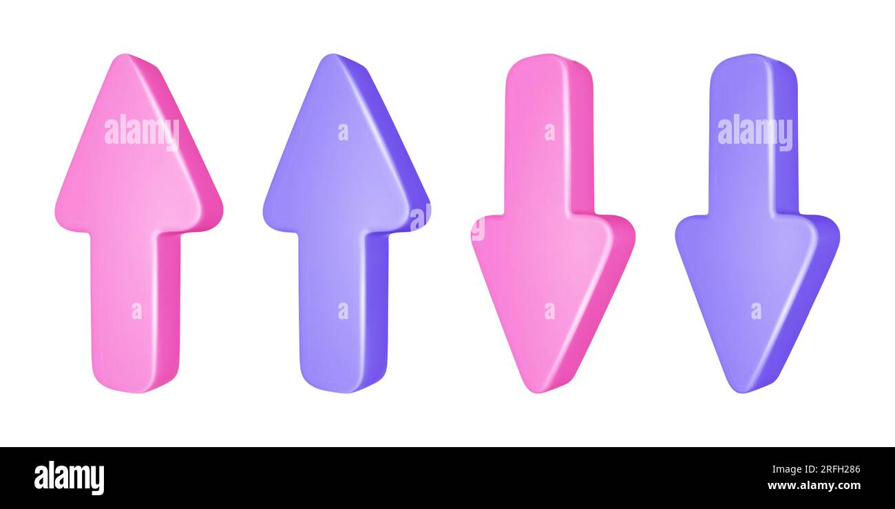 Set of modern realistic 3D arrow pointing. Up and down arrow isolated ...