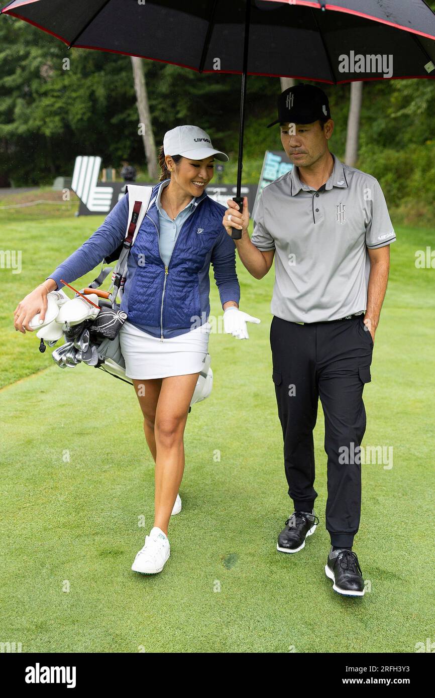 Captain Kevin Na of Iron Heads GC and LIV Golf Broadcast member, Su-Ann