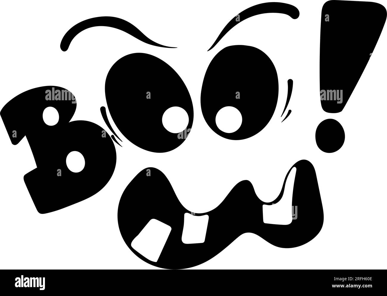 Cartoon halloween clip art of a ghost with a scary face saying Boo! Stock Vector