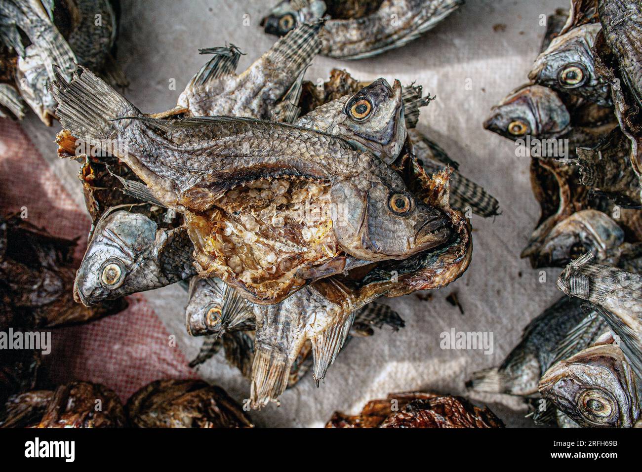Dried fish on a local market in Mopti , Mali , West Africa Stock Photo
