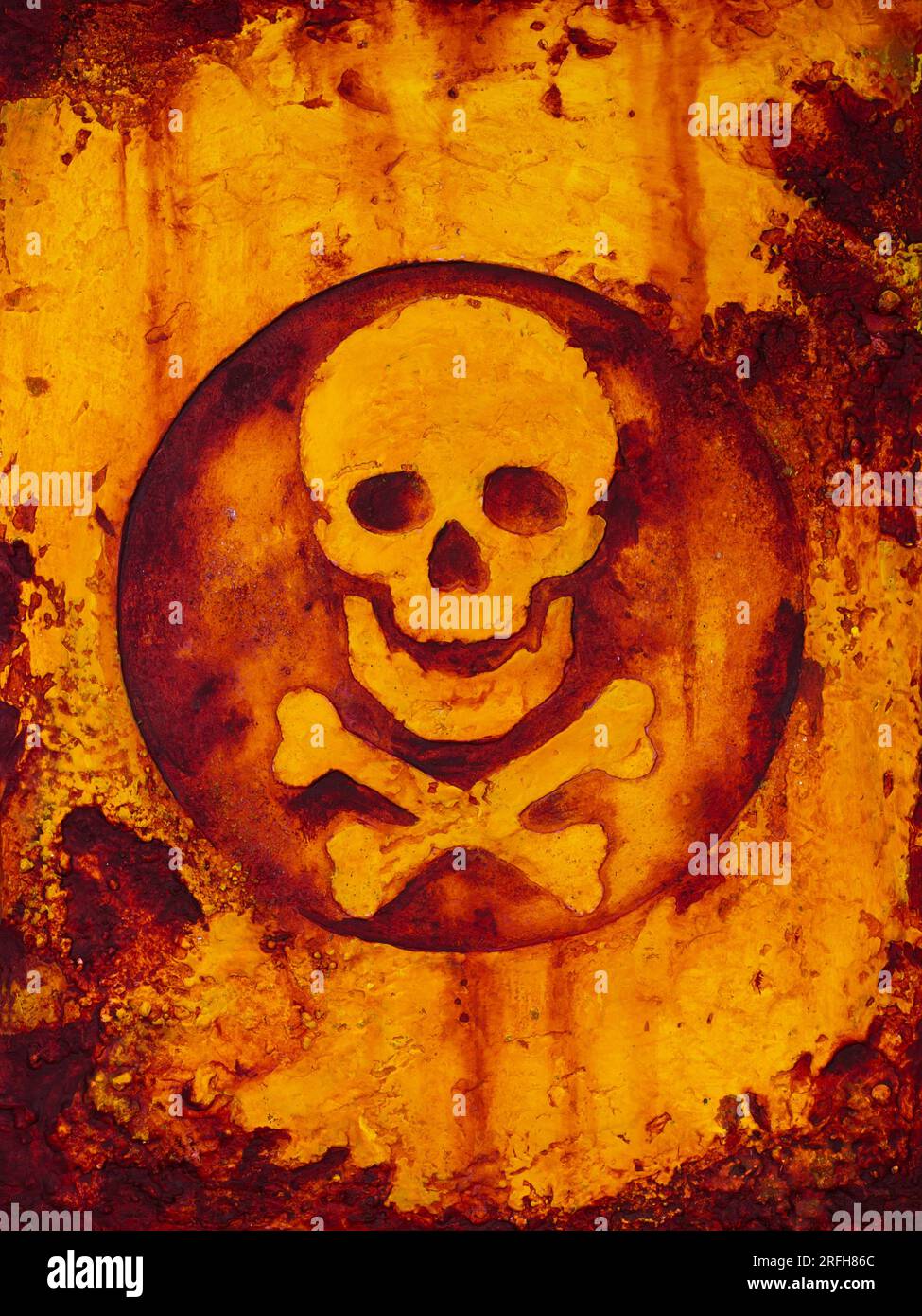 Skull and crossbones stamped on a rusty sheet metal Stock Photo Alamy
