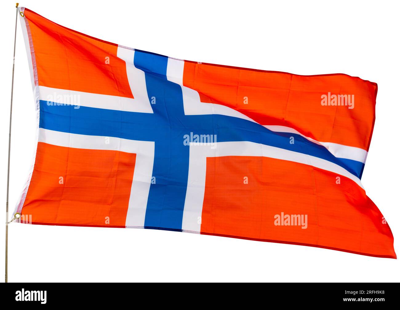 Norwegian flag flapping in wind on flagpole Stock Photo