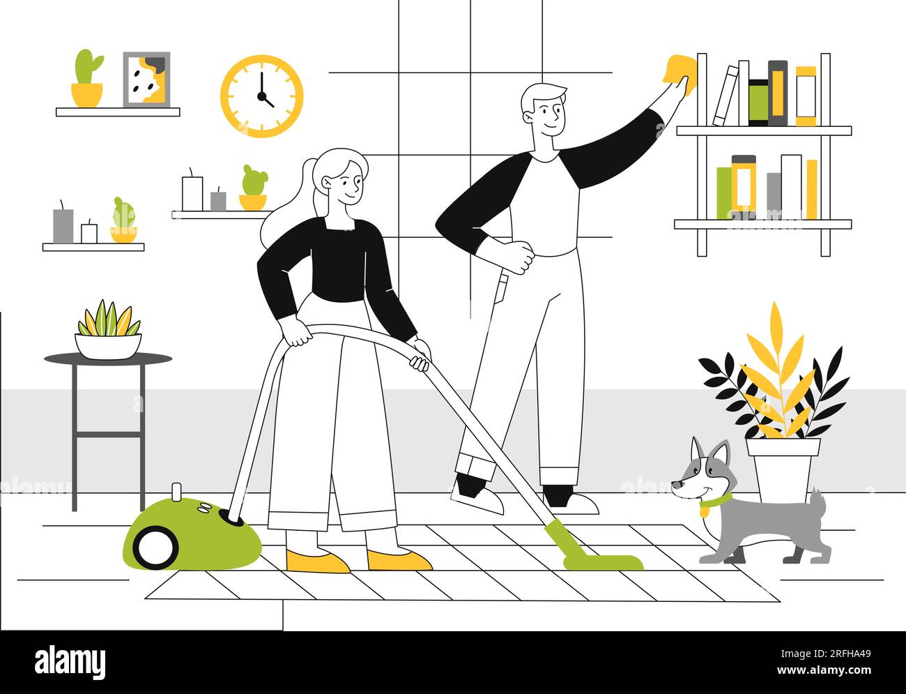 Young couple cleaning line vector Stock Vector Image & Art - Alamy