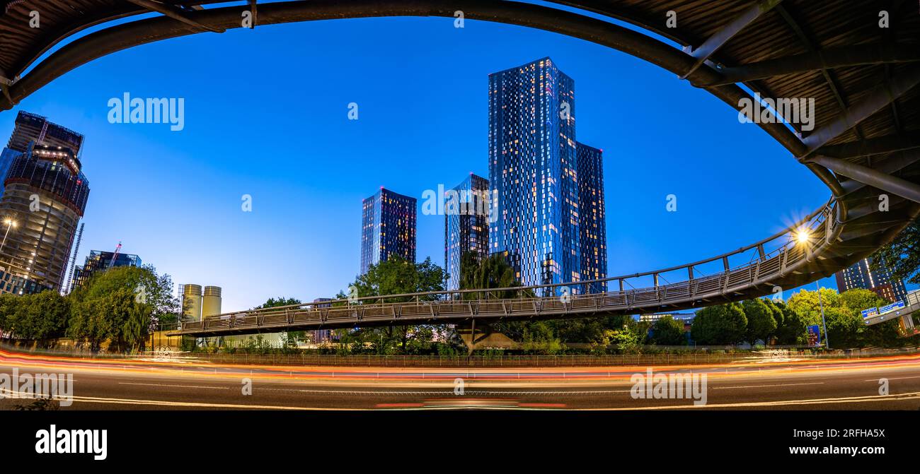 View of Mancunian Footbridge under the Mancunian Way near Hulme, Manchester. Stock Photo