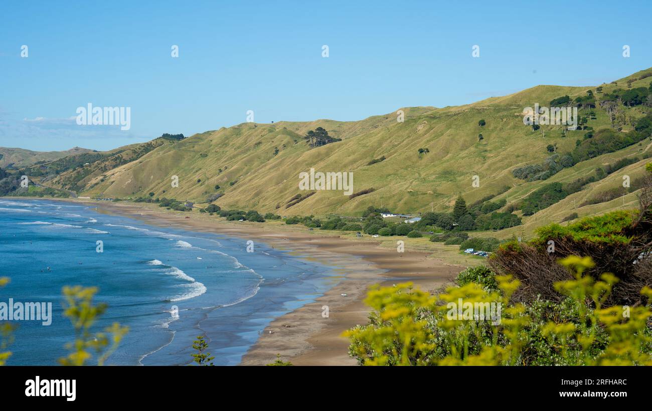 Okitu & Wainui beaches, popular East Coast surfing beaches near Gisborne, New Zealand Stock