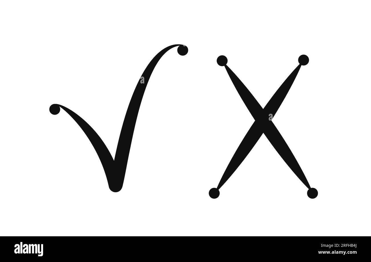 Tick and cross check marks simple doodle vector illustration Stock