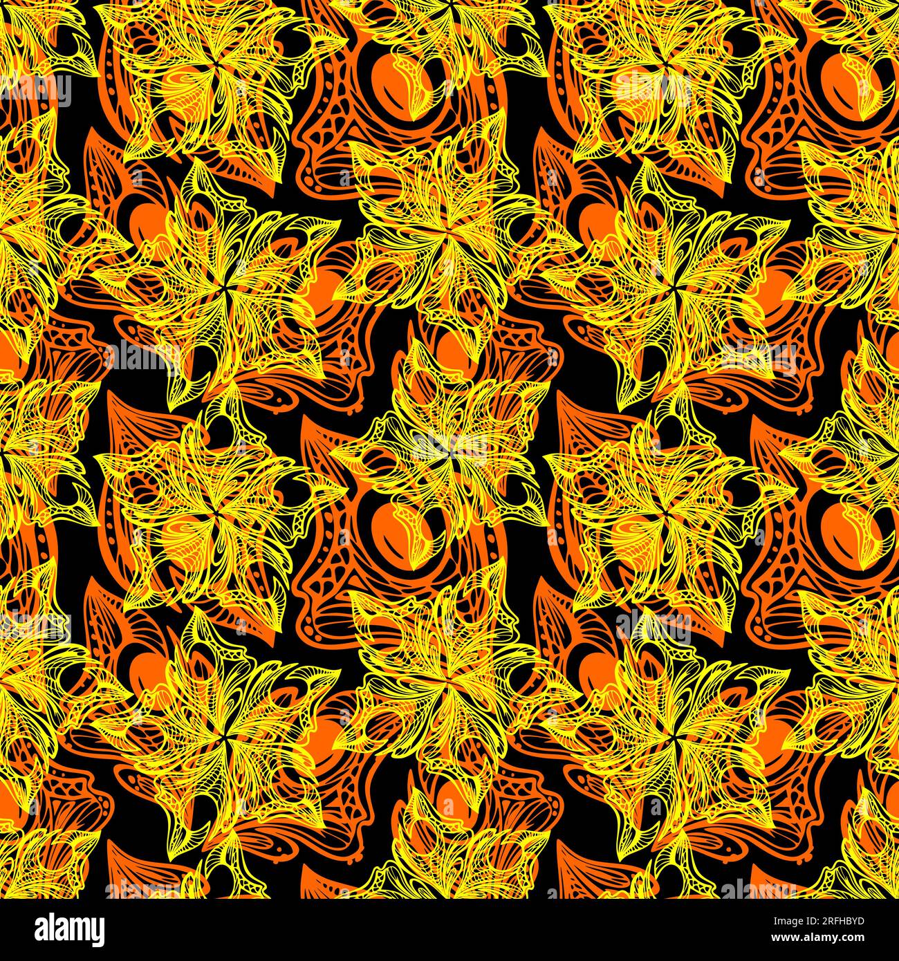 seamless yellow-orange pattern of abstract decorative elements on a ...