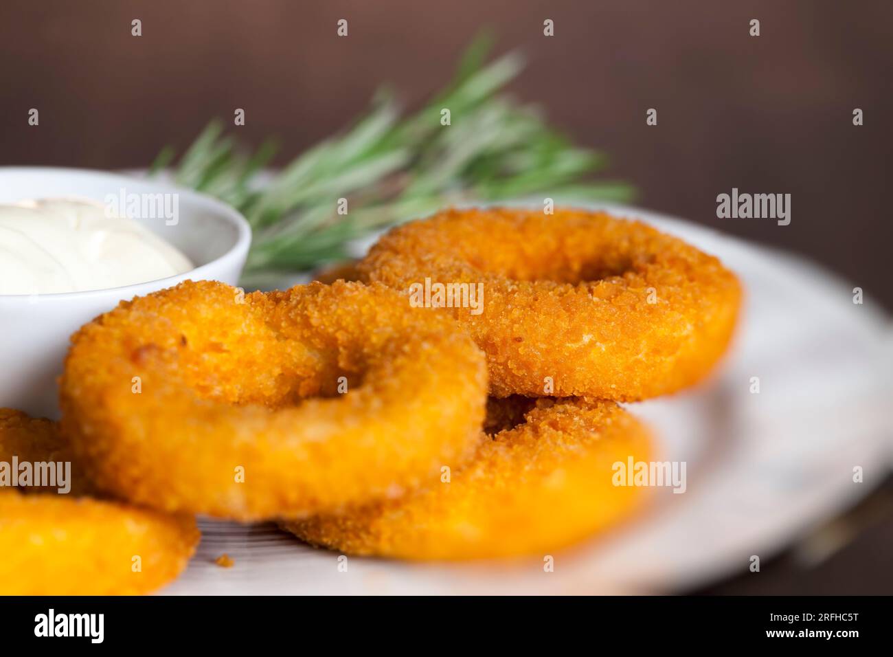 cheese rings with cheese sauce with spices, deep fried cheese rings in ...