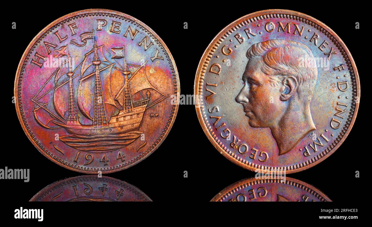 1944 Half Penny with George Vi on the obverse and The Golden Hind ...