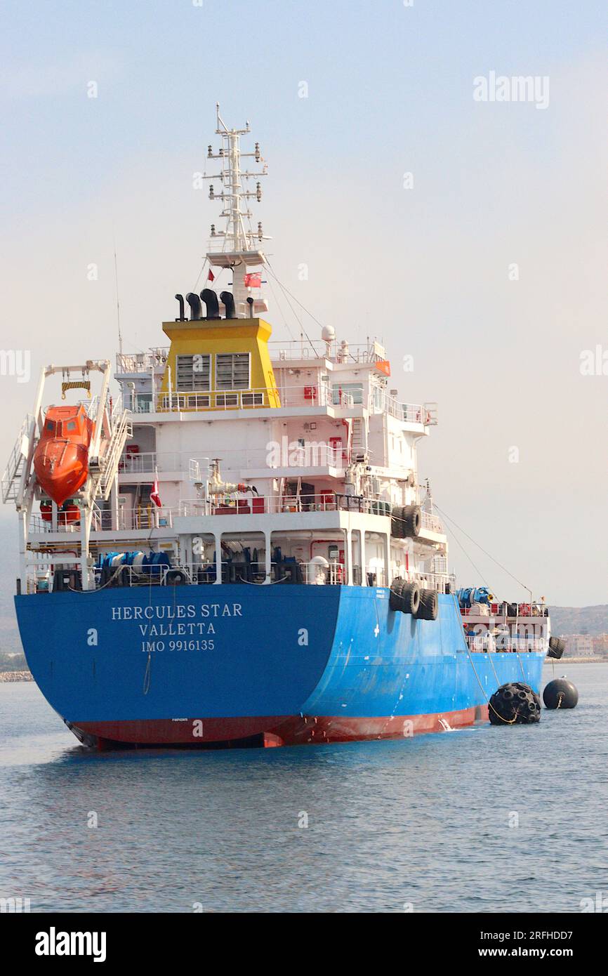 A stern view of the oil tanker “Hercules Star” only a few months old