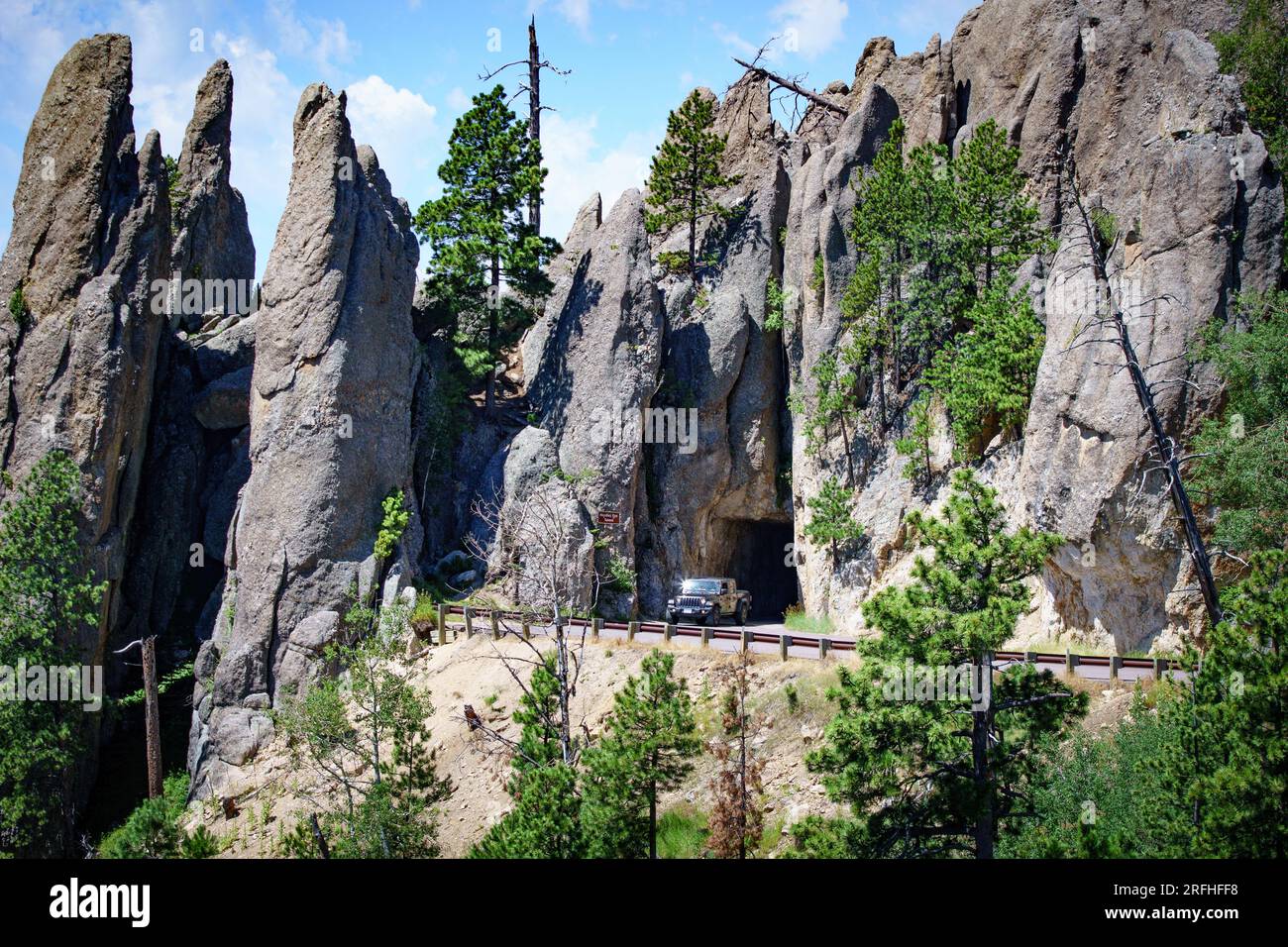 Jeep Truck Going Through Tunnel In Needles Highway Black Hills South Dakota Needles Eye