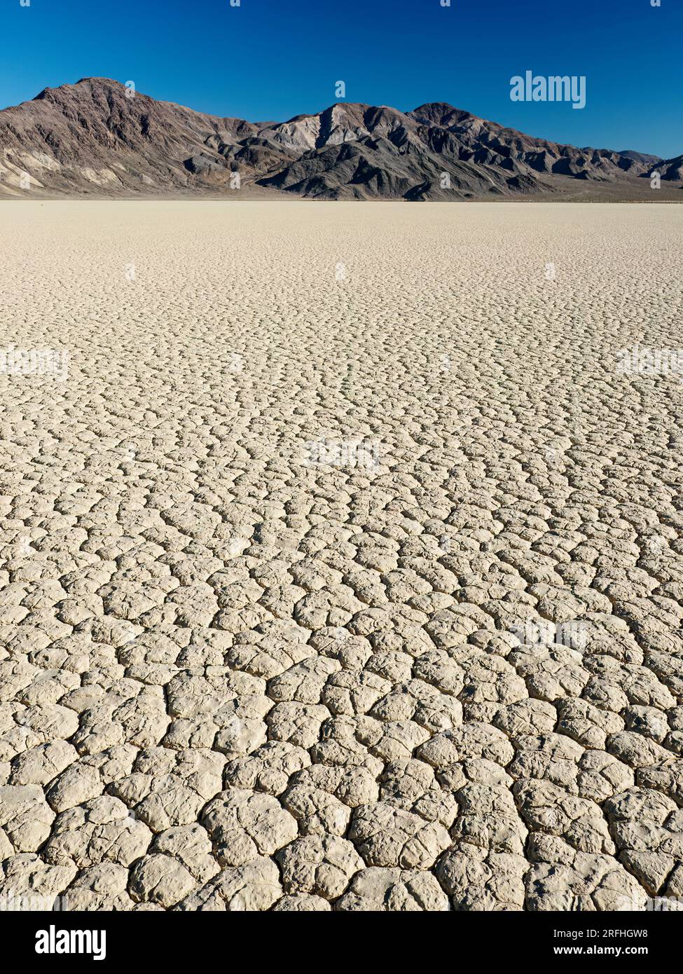 A view of the Racetrack, a playa or dried up lakebed, in Death Valley National Park, California, USA. Stock Photo