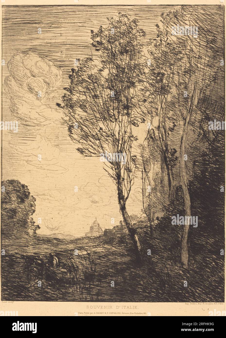 'Jean-Baptiste-Camille Corot, Souvenir of Italy (Souvenir d'Italie), 1866, etching, plate: 31.8 x 23.9 cm (12 1/2 x 9 7/16 in.) sheet: 50.2 x 34.3 cm (19 3/4 x 13 1/2 in.), Rosenwald Collection, 1943.3.2824' Stock Photo