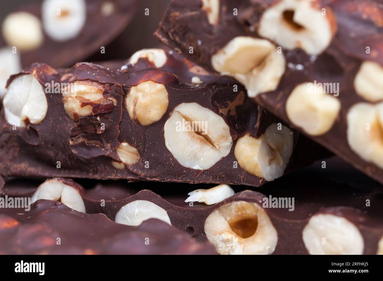 homemade bitter chocolate bar with roasted hazelnuts, bitter chocolate
