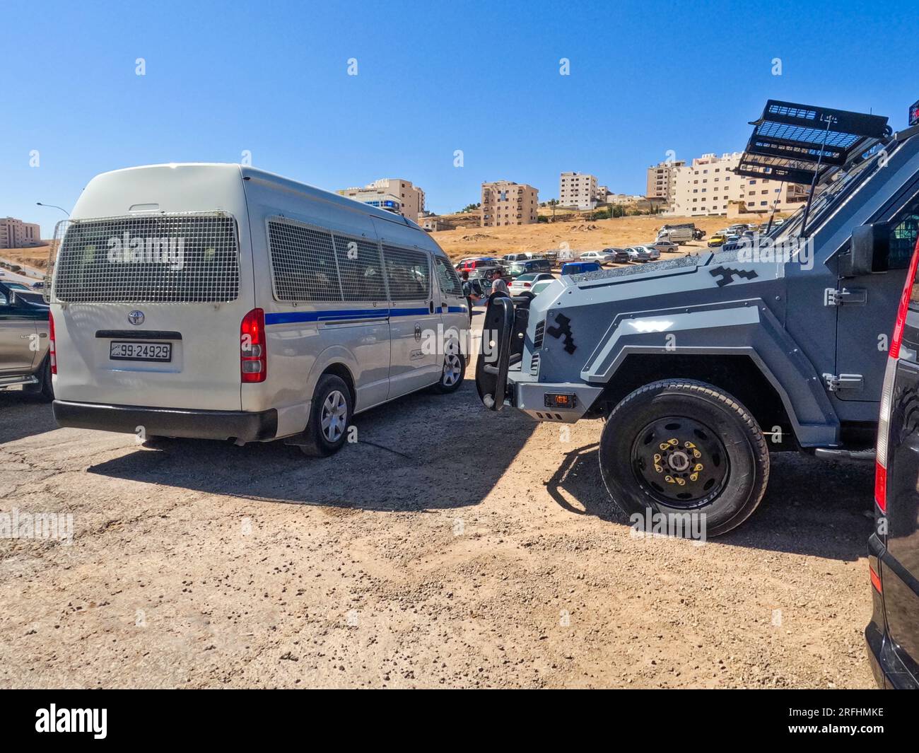 Jordanian police cars, security and the army Amman, Jordan Stock