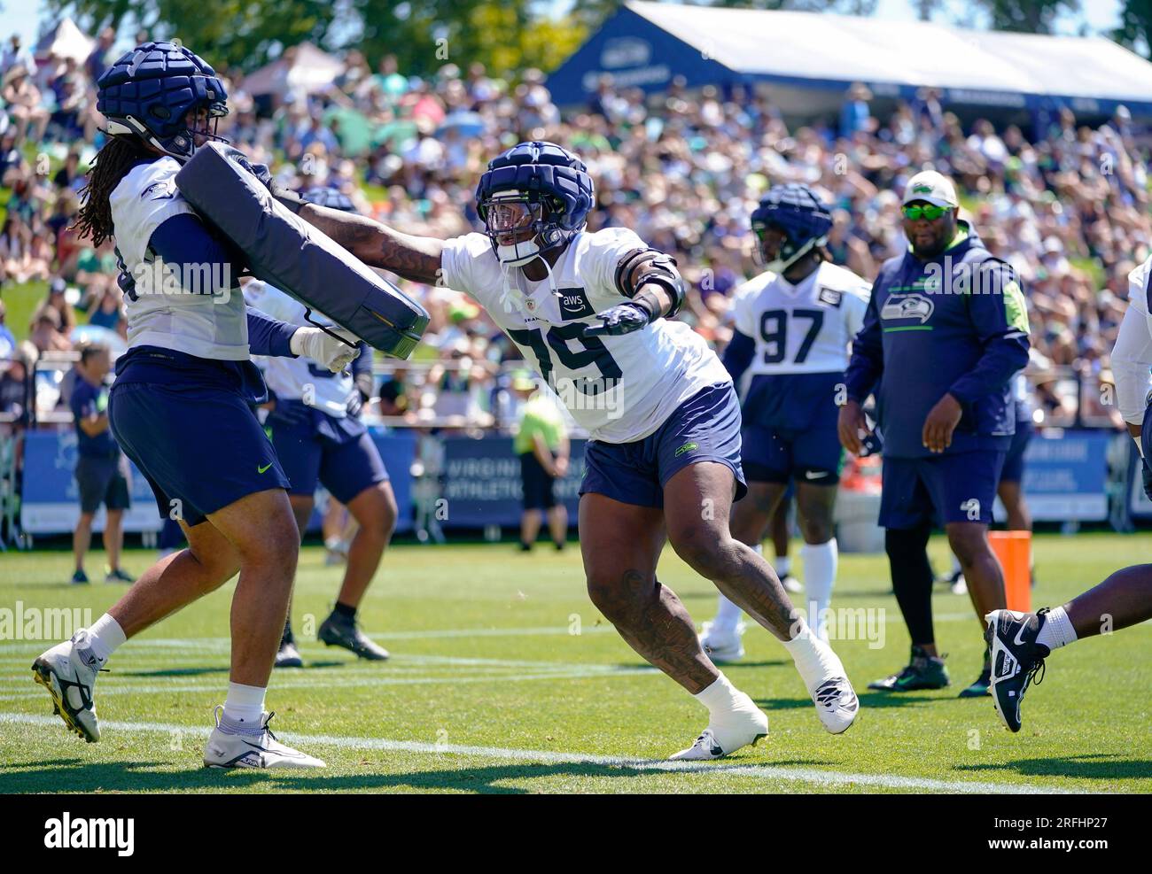 Seattle Seahawks linebacker Jon Rhattigan (59) walks on the field during  minicamp Tuesday, June 6, 2023, at the NFL football team's facilities in  Renton, Wash. (AP Photo/Lindsey Wasson Stock Photo - Alamy