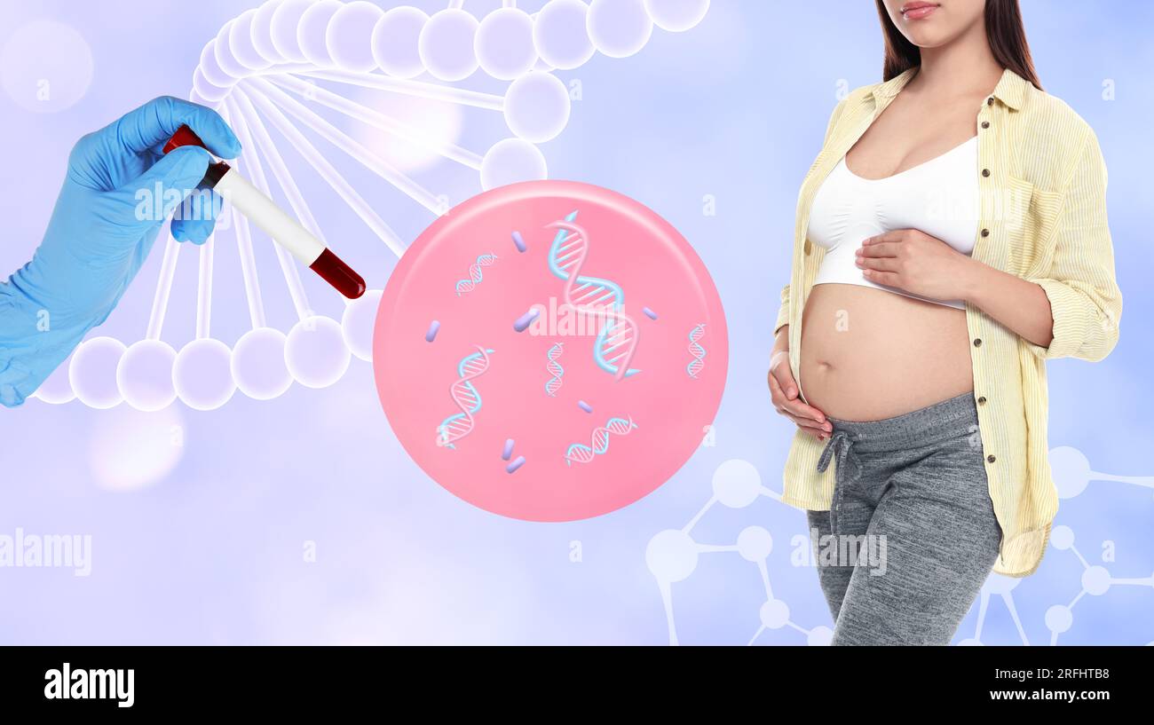 Noninvasive prenatal testing (NIPT). Illustrations of DNA structure