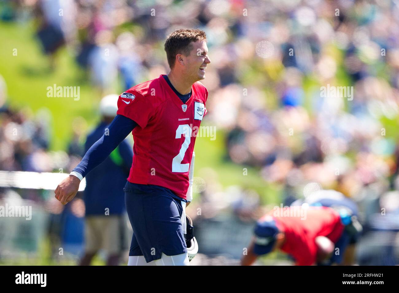 Seattle Seahawks quarterback Drew Lock smiles as he arrives on the ...