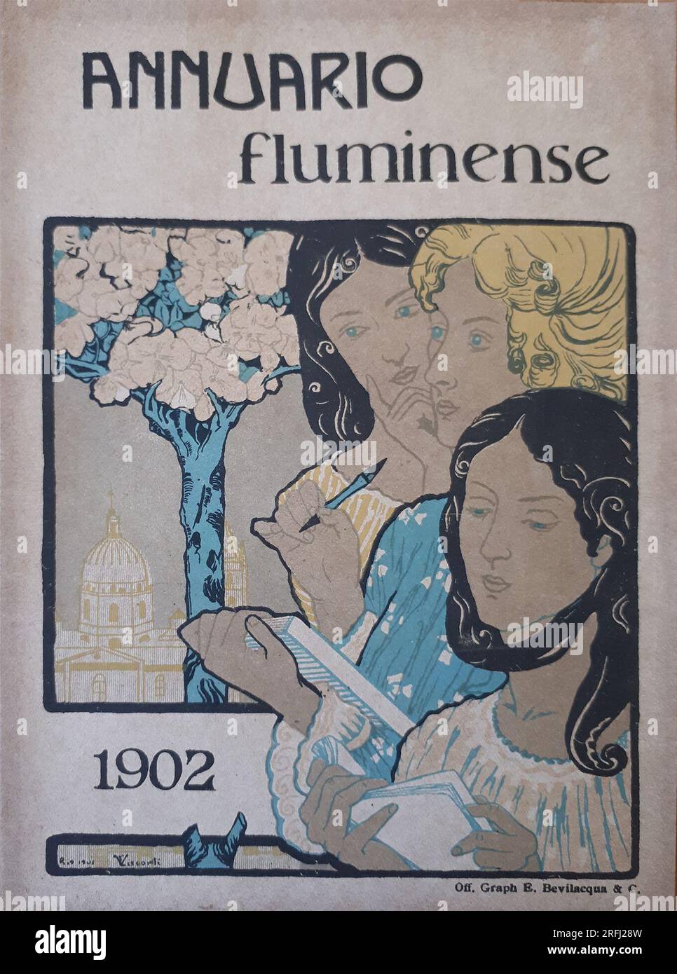 Três figuras femininas - Prova para a capa do Annuário Fluminense 1902 1902 by Eliseu Visconti Stock Photo