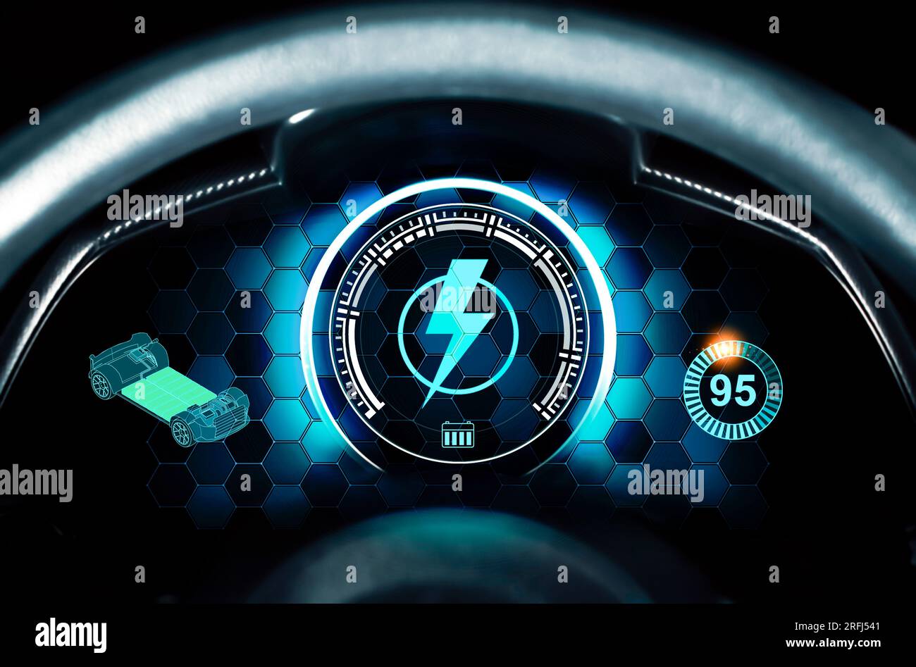 Battery charging light on instrument panel of EV electric vehicle, EV
