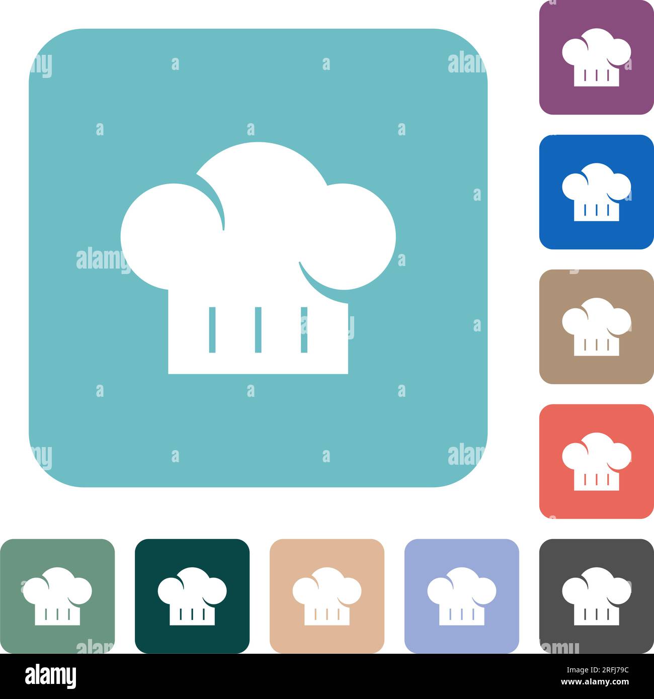 Chef hat solid white flat icons on color rounded square backgrounds Stock Vector