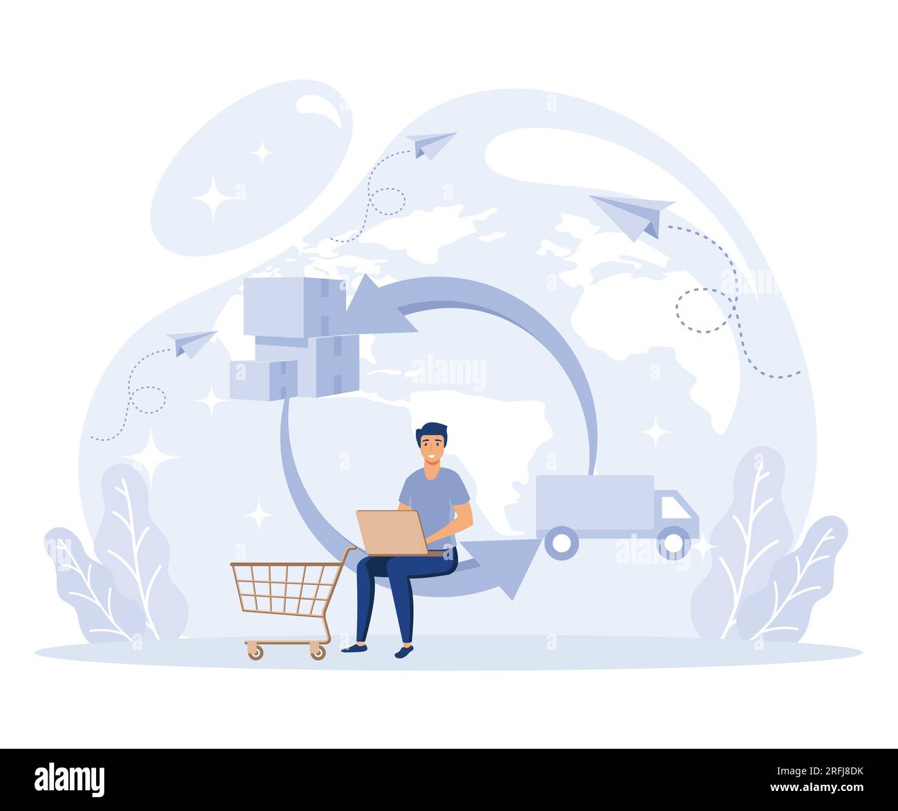 Warehouse modern technology concept, handling and order processing, automated operations, order documentation, flat vector modern illustration Stock Vector