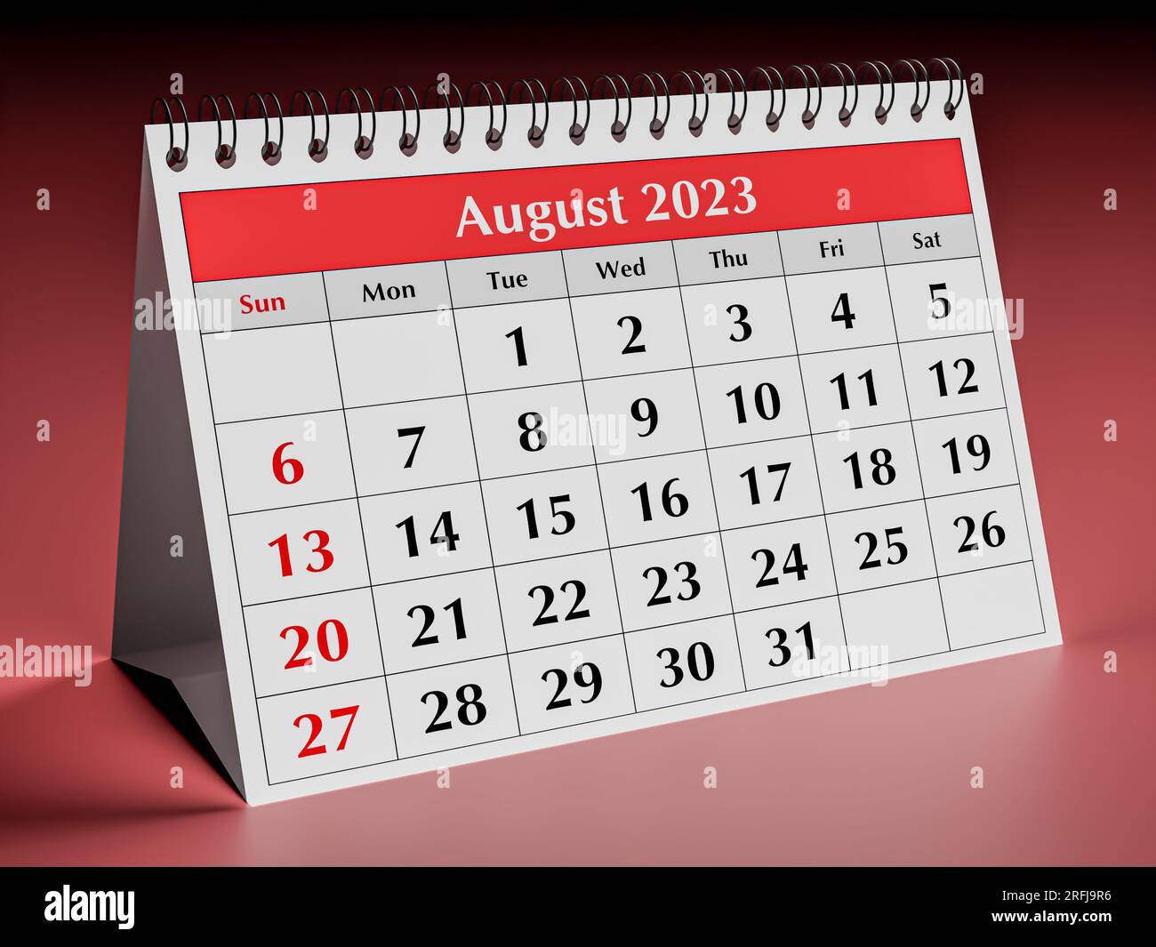 August 2023. One page of the annual business desk monthly calendar. 3d rendering Stock Photo