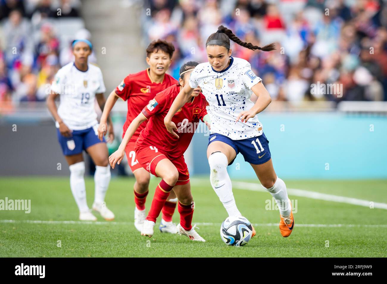 Auckland, Auckland, New Zealand. 22nd July, 2023. USA forward SOPHIA SMITH #11 goes for the fast break during the second half of the 2023 FIFA WomenÃs World Cup Group E match against Vietnam at the Eden Park Stadium in Auckland, New Zealand USA 3:0 Vietnam (Credit Image: © Ira L. Black/ZUMA Press Wire) EDITORIAL USAGE ONLY! Not for Commercial USAGE! Stock Photo