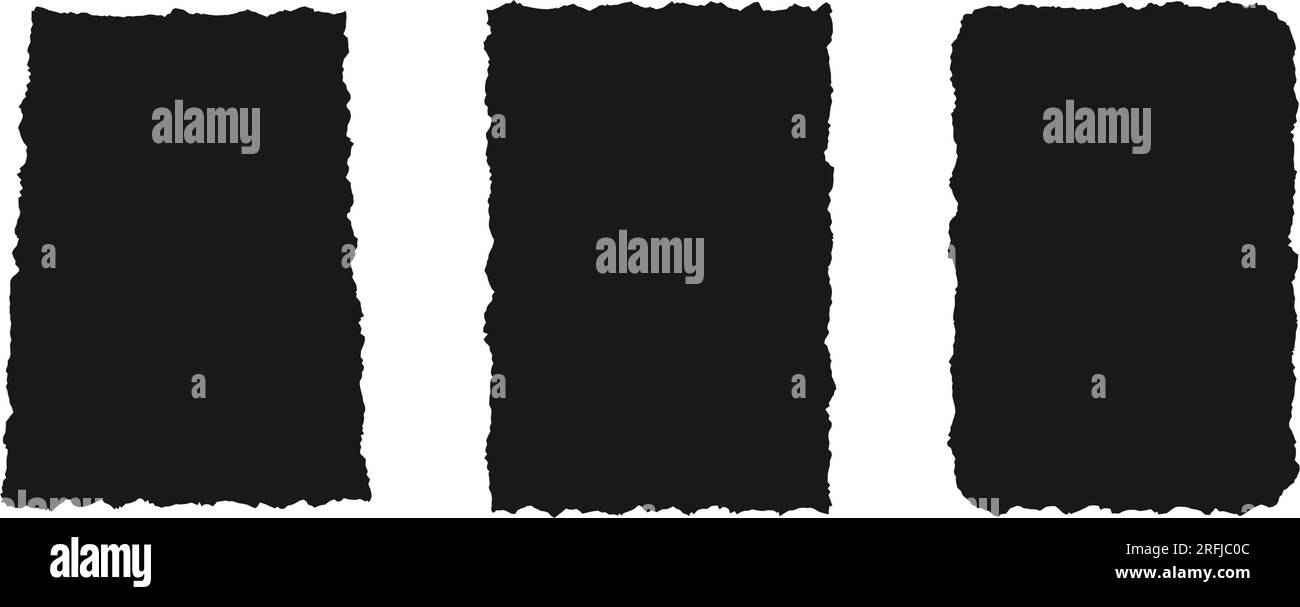 Torn paper frame set.Collection of black sheet wallpaper with jagged edges. Ripped grunge