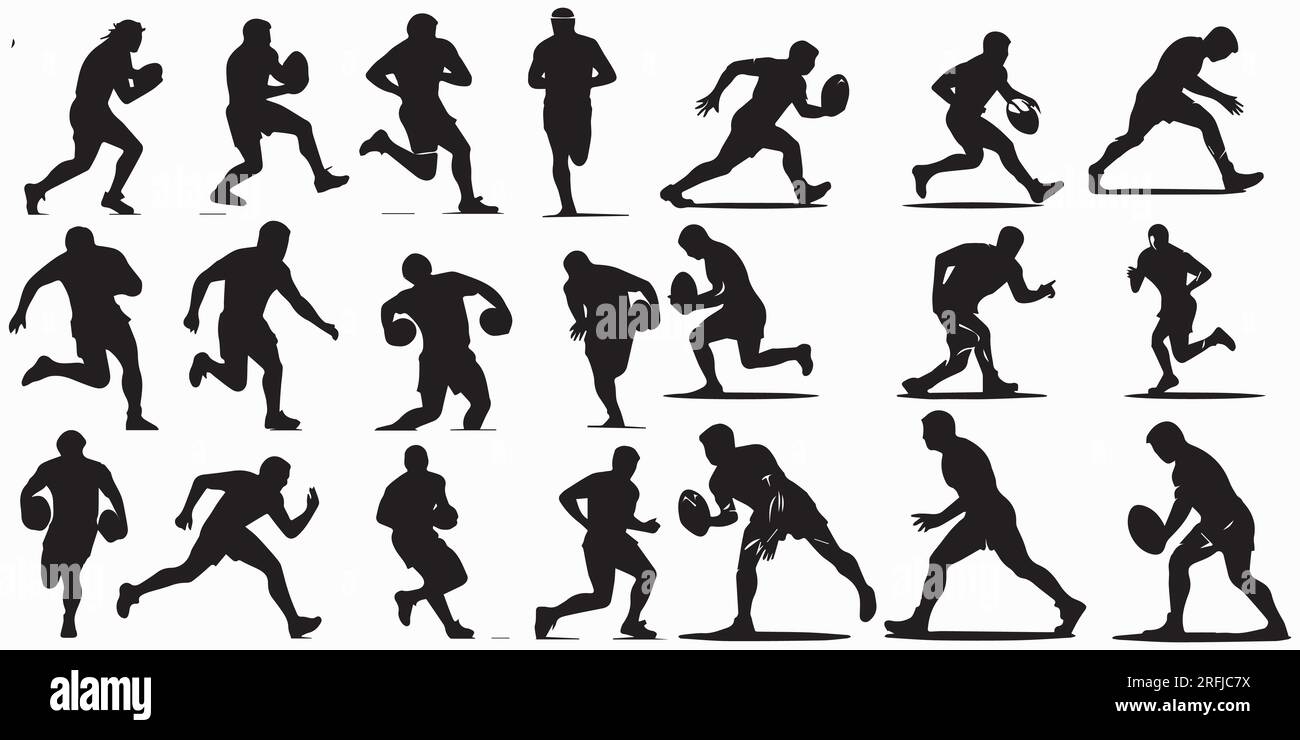 A set of silhouette Rugby vector illustration Stock Vector