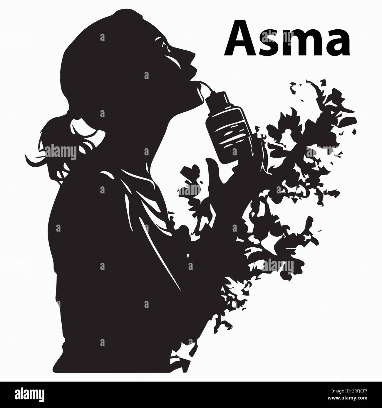 Asthma Affected Girl silhouette vector illustration Stock Vector