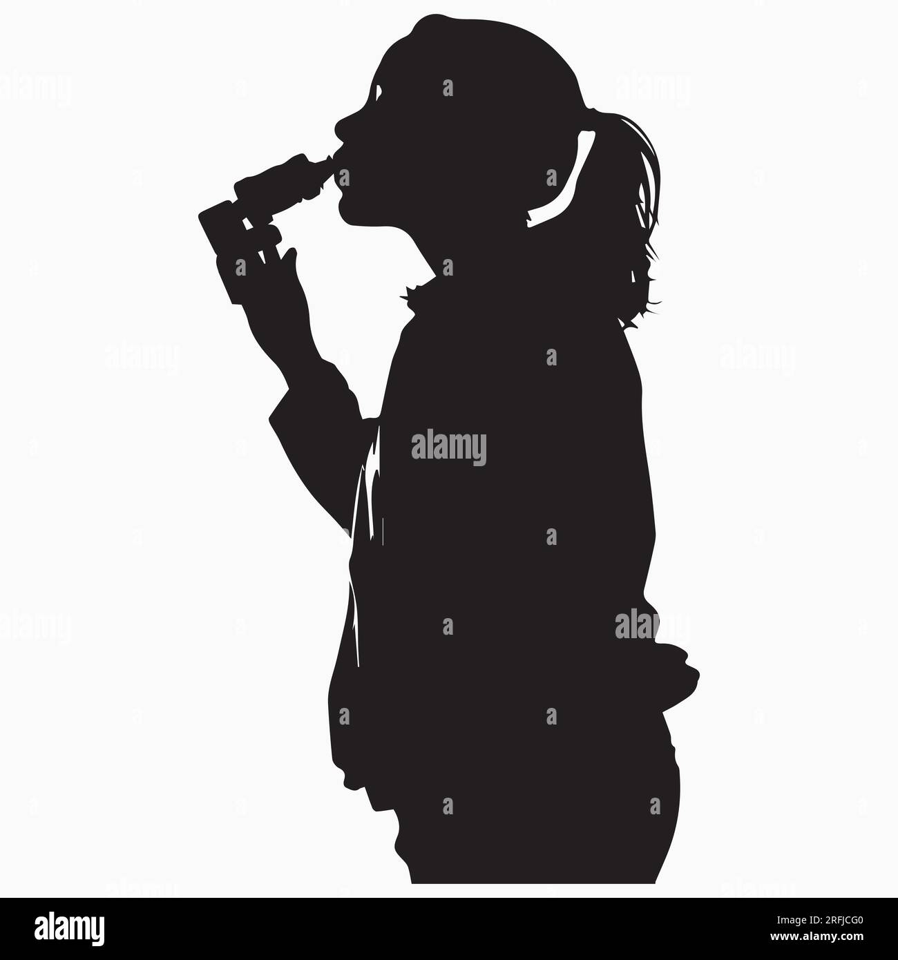 Asthma affected Girl silhouette vector illustration Stock Vector