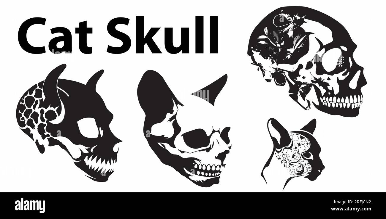 Silhouette Cat head Skull vector illustration Stock Vector