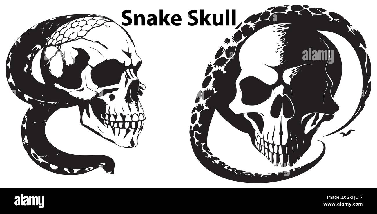 Set of Silhouette Snake Skull Head Vector illustration Stock Vector
